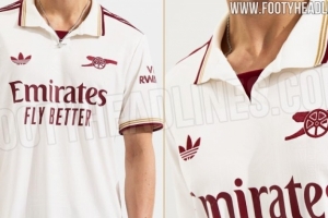 九游娱乐下载-阿森纳新赛季第三客场球衣谍照：白色底色搭配栗色和金色